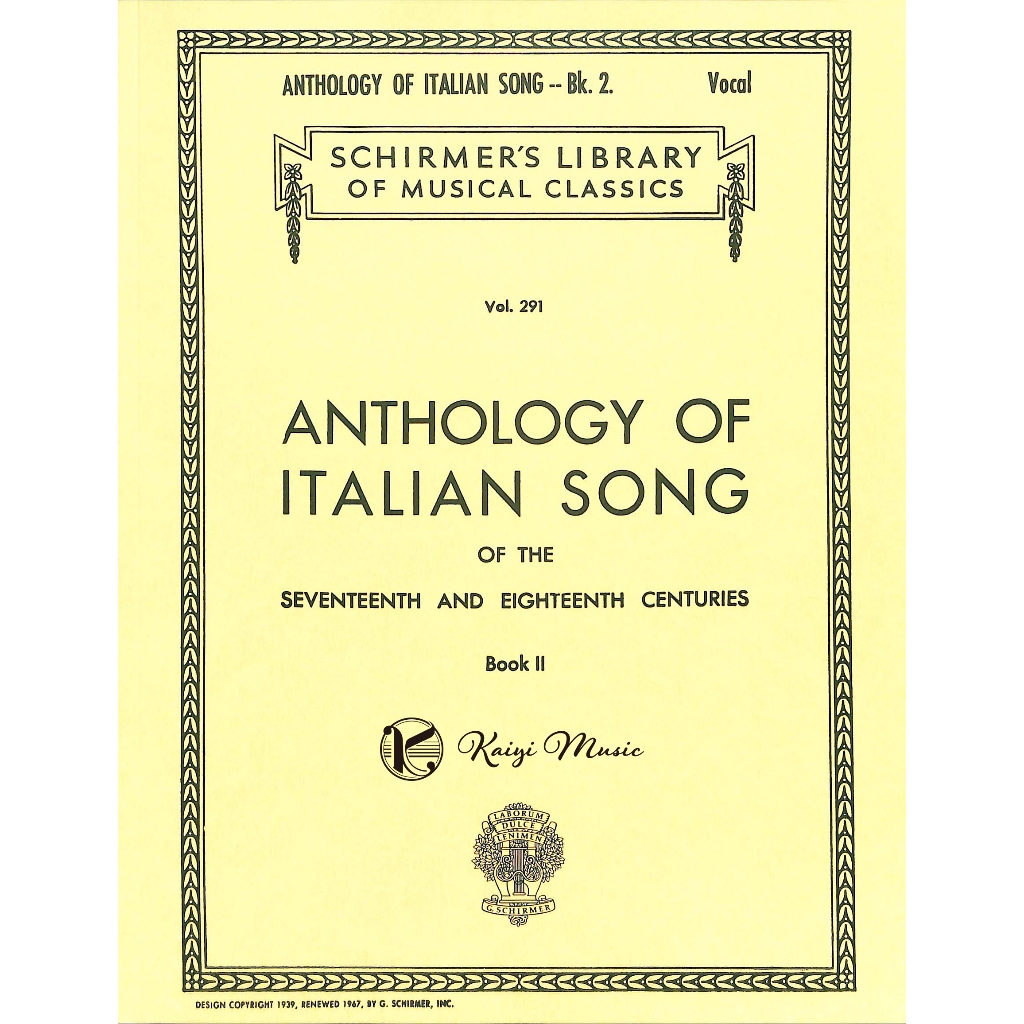 【凱翊︱Schirmer】17和18世紀義大利歌曲選集-聲樂樂譜 第2冊