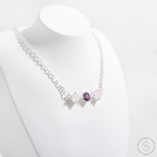 【SPANCONNY】繆思 | 紫水晶 粉水晶 S925純銀 | 雙色三鑽項鍊