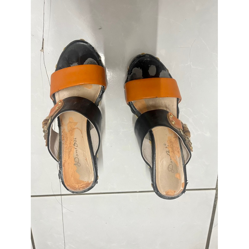 二字  橘色 木製 拖鞋 跟鞋 高跟鞋 高跟拖鞋 size:36