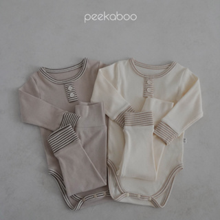 peekaboo 拼條紋寶寶套裝｜嬰兒包屁衣 兒童睡衣 寶寶衣服 嬰兒衣服 女童套裝 嬰兒帽子 韓國童裝