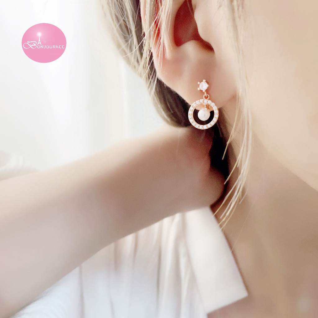 韓國 氣質珍珠圈圈 925銀針 夾式 造型 耳環 台灣現貨【Bonjouracc】