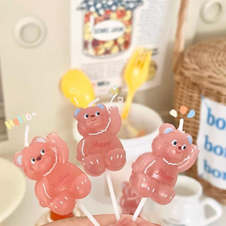 可愛小熊生日蛋糕蠟燭 節日慶祝 粉紅色happy招呼熊