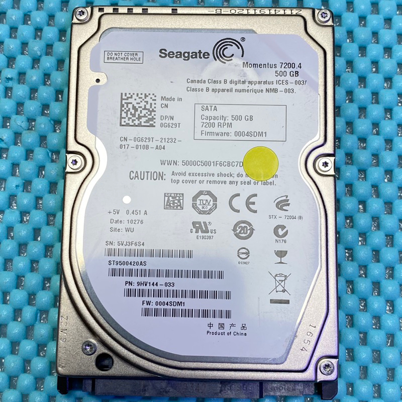 含稅價  Seagate 2.5吋 500GB SATA 7.2K 二手測試良品 ST9500420AS