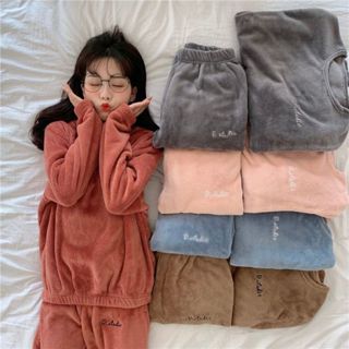 胖胖美依 睡衣 秋冬睡衣 保暖套裝 暖暖褲套裝秋冬季加厚居家休閒睡衣法蘭珊瑚絨外穿5F027.1027