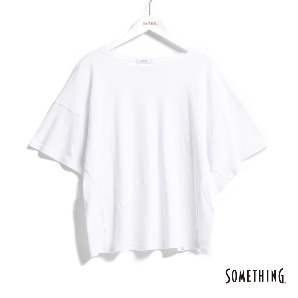 SOMETHING 造型剪裁寬版短袖T恤(白色) -女款