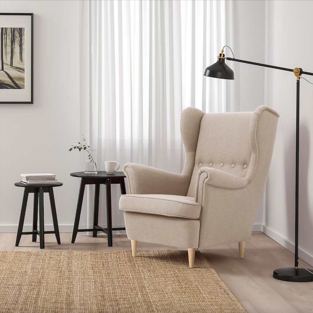 北歐LOFT風格經典IKEA宜家STRANDMON扶手椅單人沙發布沙發/82x96x101/米/二手八成新/特$4800