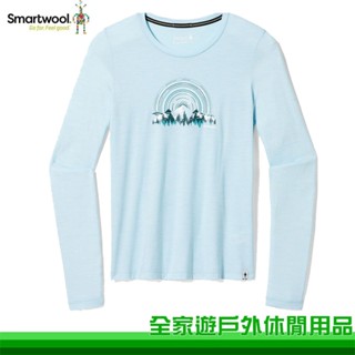 【全家遊戶外】SmartWool 美國 女塗鴉長Tee 夏日依山 天空霧藍 長袖休閒上衣 羊毛衣 SW017148M06
