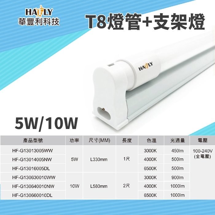 HAFLY 一組10入 T8 LED 1尺/2尺 燈管/整組(燈管+燈座) 燈管保固一年 /