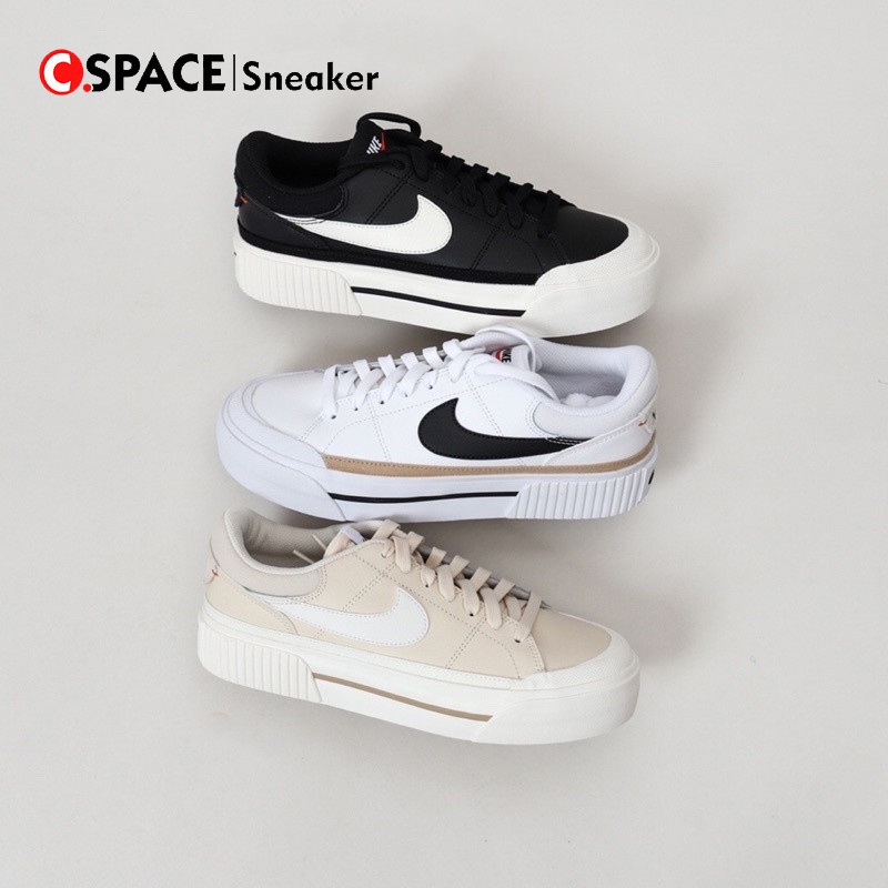 【C.SPACE】Nike Court Legacy Lift 厚底 解構 奶茶 DM7590-200 白黑 100