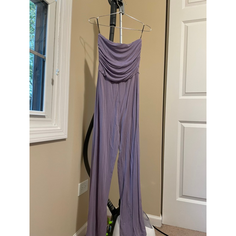 二手-莫代爾棉奶紫色一件式連身寬褲（F size)