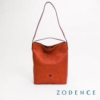 【限時促銷】ZODENCE HAN義大利植鞣革率性長型水桶包 橘紅