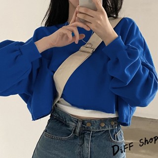 【DIFF】韓版寬鬆短版上衣 女裝 衣服 寬鬆上衣 顯瘦上衣 長袖t恤 冬裝 素T【W383】