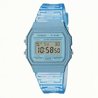 【CASIO 卡西歐】果凍半透明配色電子錶 F-91WS-2D 35.2mm 現代鐘錶