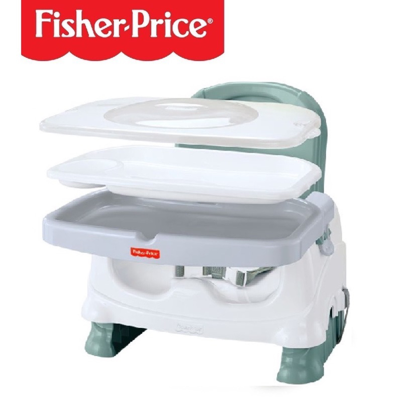 Fisher price 費雪三段式可攜式餐椅(二手）贈送（全新）Vbebe可愛造型圍兜