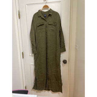 全新（已剪標）Gap 軍綠長袖 襯衫 洋裝 連衣裙(材質很舒服）尺寸S(版偏大）