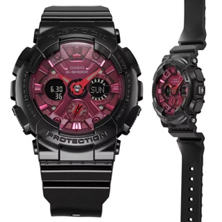 CASIO 卡西歐(GMA-S120RB-1A) G-SHOCK WOMEN 金屬光澤質感 黑紅圓形雙顯錶