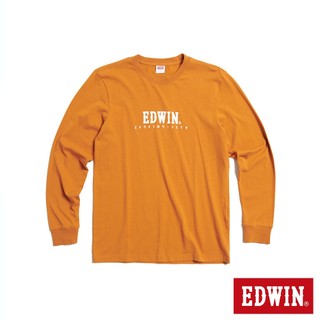 EDWIN 男女款 東京散策系列 日系經典LOGO長袖T恤(黃褐色)