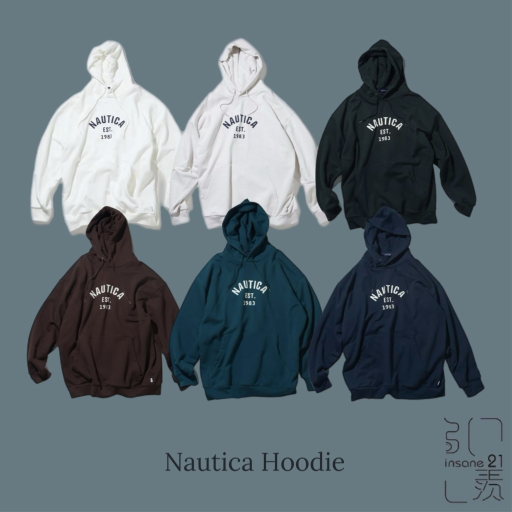 NAUTICA 1983. LOGO HOODIE 帽Ｔ 六色 白/灰/黑/咖/綠/藍【Insane-21】