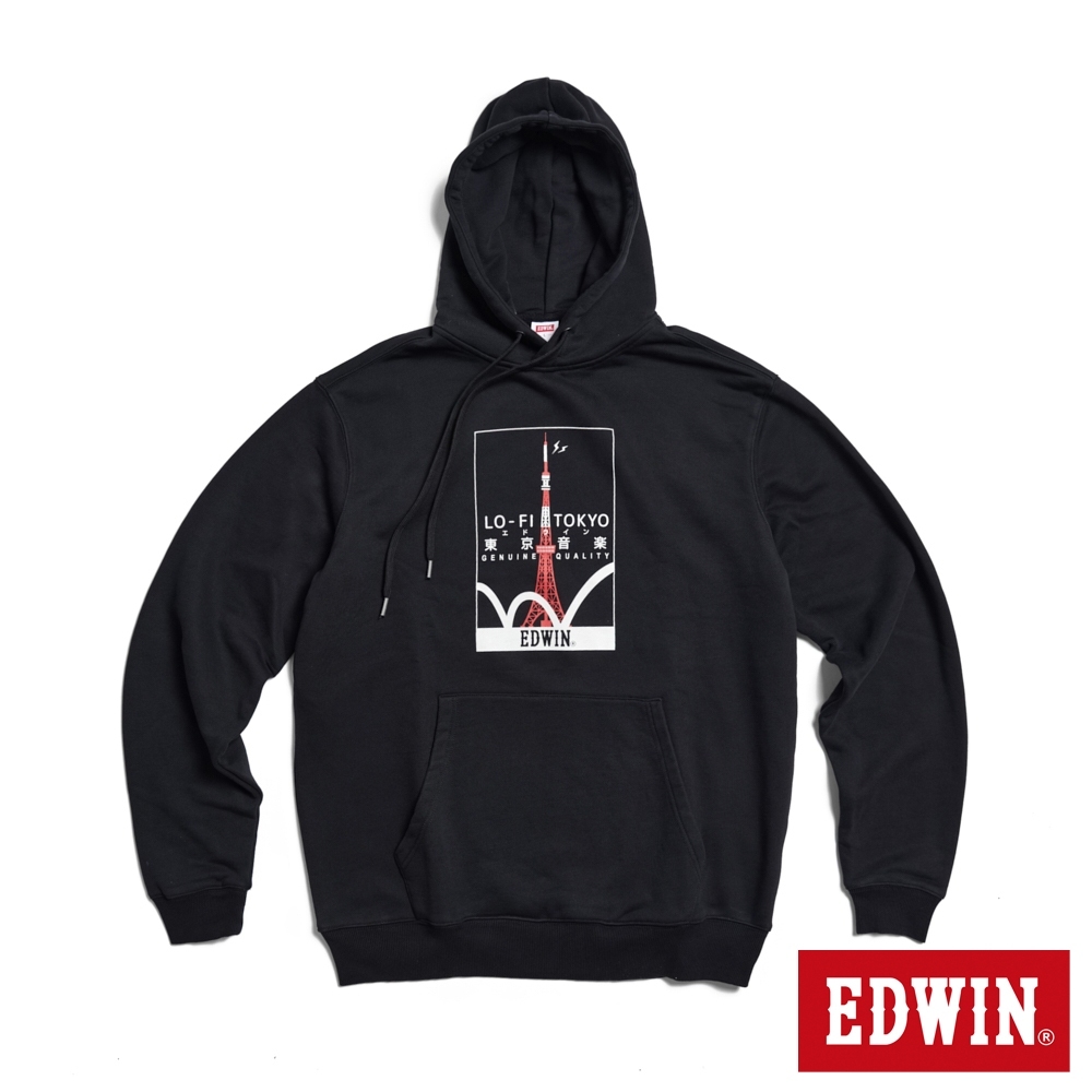 EDWIN 東京散策系列 東京音樂連帽長袖T恤(黑色)-男女款