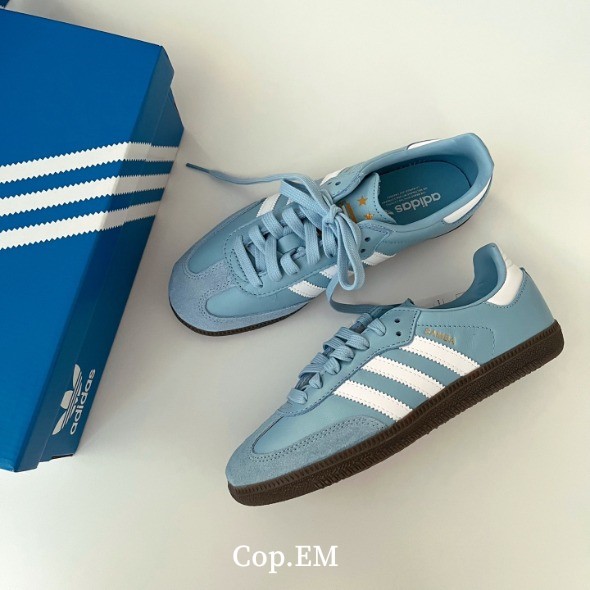 COP# Adidas Originals SAMBA 藍白 皮面 復古 德訓鞋 板鞋 HQ7037