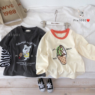 🌈✨mix1001 秋冬❄️可愛推車🛒狗狗 🐶冰淇淋🍦上衣✨兒童趣味印圖上衣 5-17