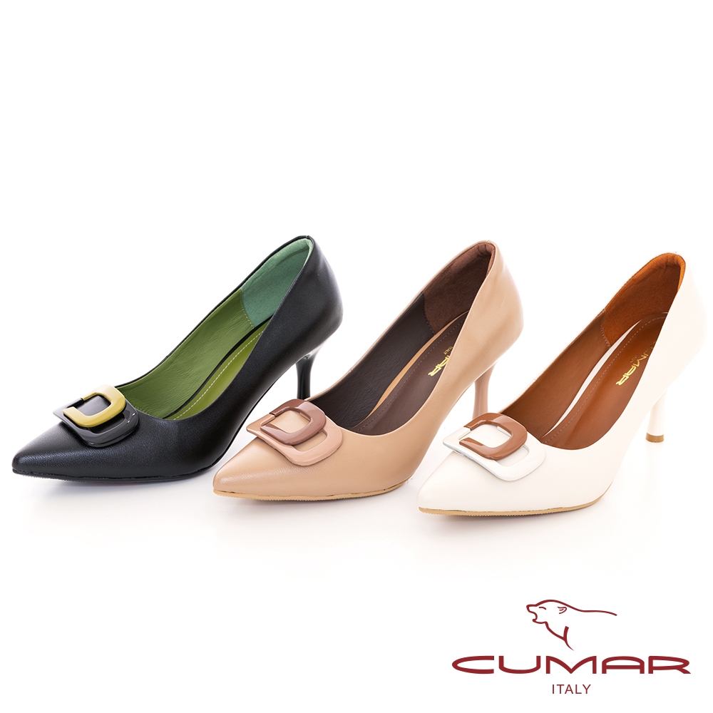 【CUMAR】配色飾釦尖頭高跟鞋723-530