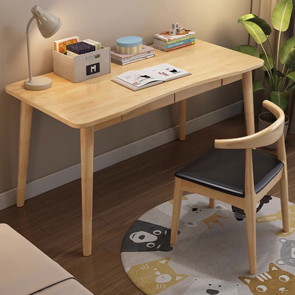 【橙色生活】弧形設計雙抽屜全實木書桌80-120cm(辦公桌 桌子 電腦桌 兒童書桌 實木桌)