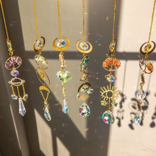 Suncatcher 金色生命樹水晶太陽捕手 風鈴 全視之眼 神聖符號 空氣鳳梨 陽光 捕夢網 窗戶 吊墜 房間裝飾 居