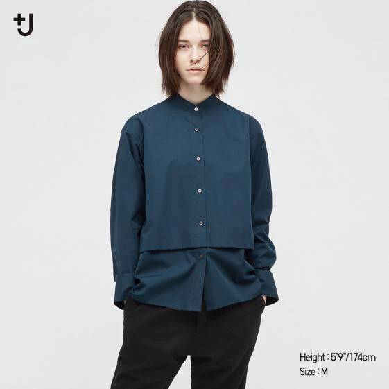 全新有吊牌-UNIQLO 女裝 +J SUPIMA COTTON 襯衫式外套(長袖)(藍色)