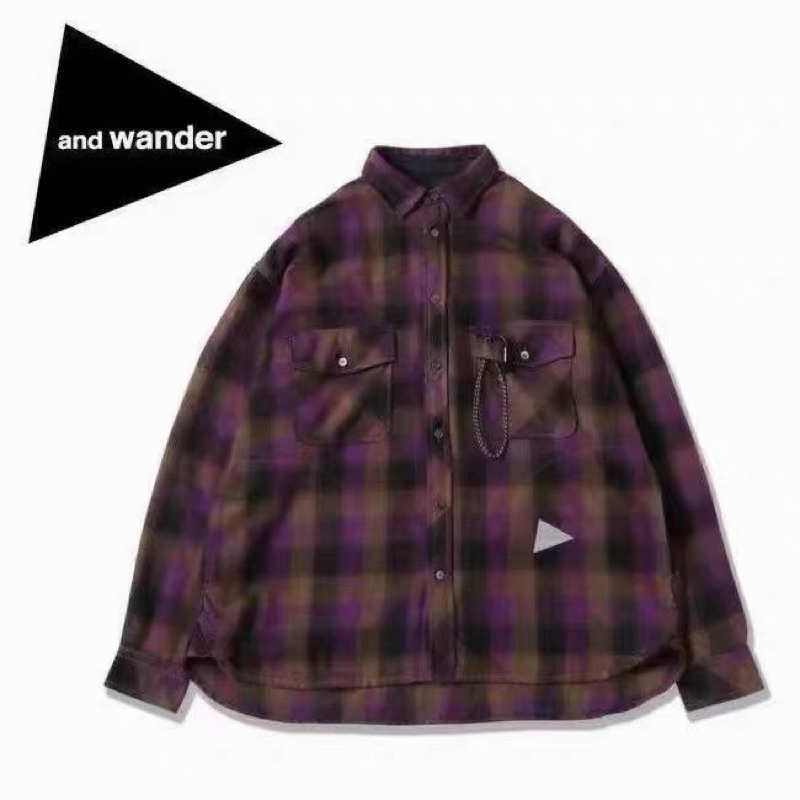折扣日本代購🇯🇵23 And wander shirt 23 格紋 長袖襯衫 口袋 露營 山系 品牌 潮流 三角