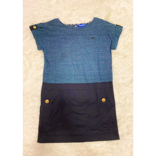 Burberry 洋裝/短袖洋裝/深藍色/短裙/拼接/金釦/38