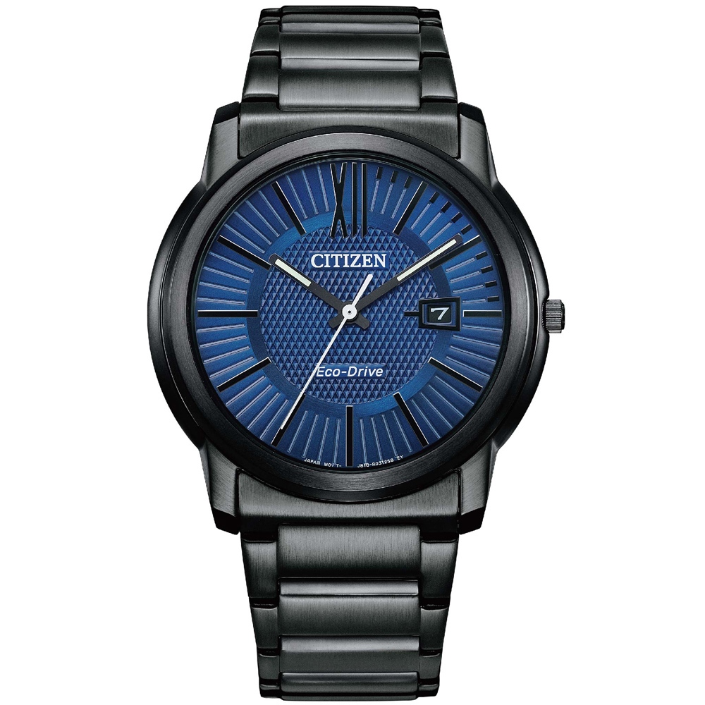(聊聊享更優惠) CITIZEN 星辰 PAIR 對錶 簡約黑鋼深藍面 光動能腕錶 42mm AW1217-83L