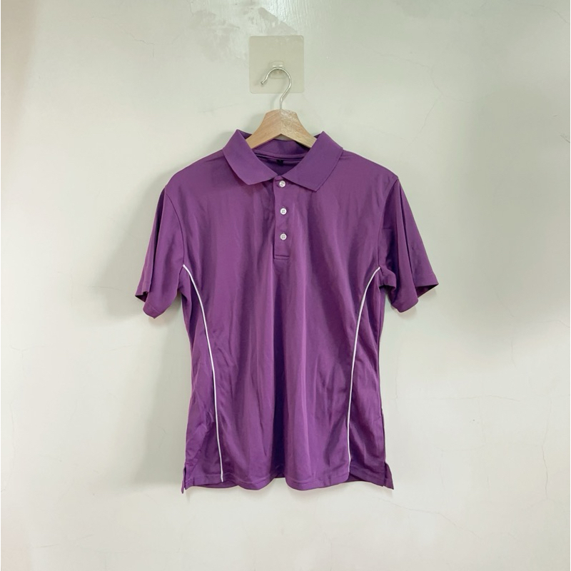 極新 深紫撞色線條顯瘦簡約運動排汗polo衫 231110（短袖上衣）