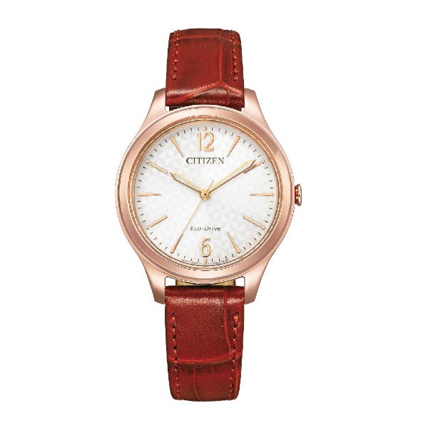CITIZEN 星辰錶 簡約數字皮帶腕錶 EM0508-12A 紅皮