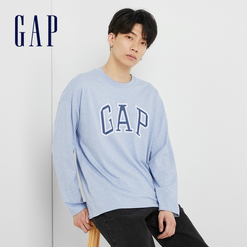 Gap 男女同款 Logo長袖T恤 厚磅密織親膚系列-淺藍色(451047)