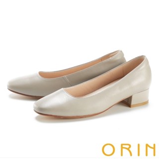 ORIN 真皮經典素面百搭 女 低跟鞋 米灰色 80號