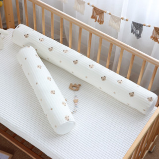 電子發票🧾L純棉圓柱枕 有綁帶 絎縫工藝 刺繡圖案 可拆洗 安撫枕 孕婦枕 抱睡枕 圓枕 嬰兒床防撞 床圍 滿月禮