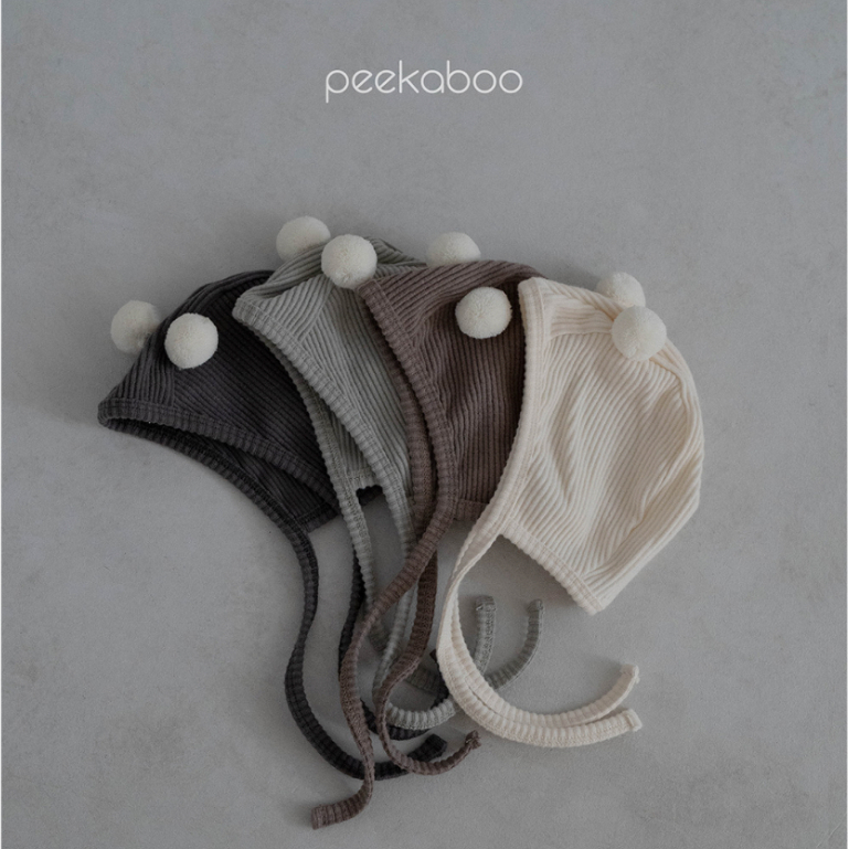 peekaboo 絨球熊熊嬰兒帽《現+預》｜寶寶 新生兒帽子 嬰兒帽子 寶寶帽子 兒童帽子 嬰兒衣服 韓國童裝