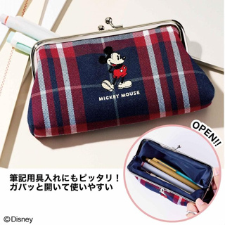 日本雜誌附錄 SPRiNG 迪士尼 米奇刺繡格紋口金包 手拿包 萬用包 收納包 化妝包 小收納包 錢包 票卡包