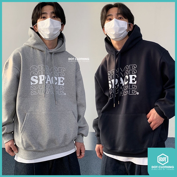 DOT 小物 韓系 SPACE 簍空 疊字 LOGO 內刷毛 帽T 黑色 灰色 韓國製 ONE SIZE 寬鬆版型