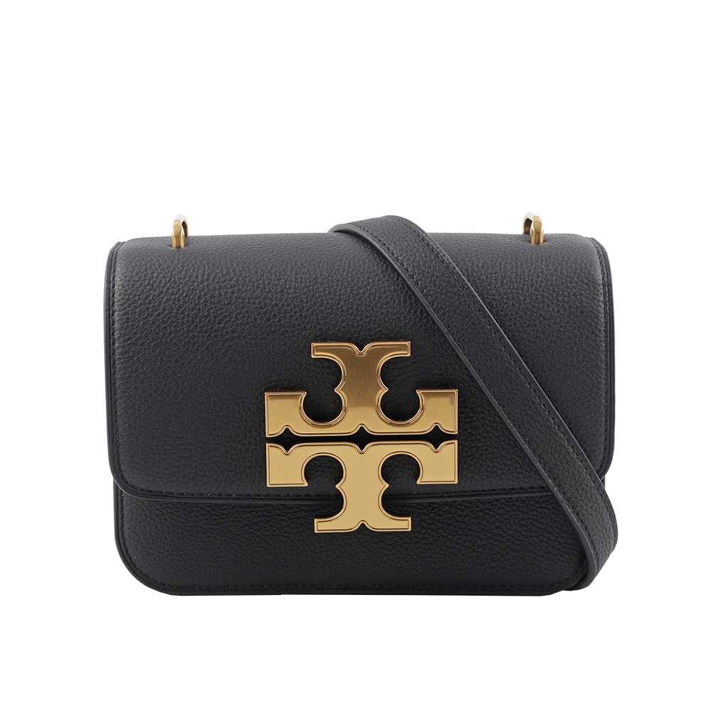 TORY BURCH Eleanor 荔枝皮革大標誌翻蓋小款二用包(黑色) 147831 001