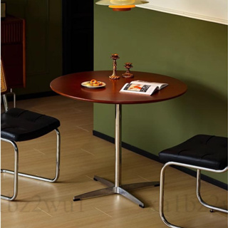 優秀品質 咖啡桌椅 coffee桌椅 簡約桌椅 中古網紅實木圓形餐桌小戶型家用咖啡茶几簡約現代不銹鋼胡桃休閑