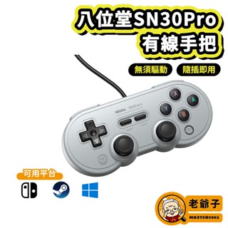 現貨 八位堂8bitdo SN30 Pro 灰色 USB 有線 手把 震動 支援 NS Steam 樹莓派 / 老爺子