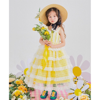 韓國童裝bebebebe 黃色蕾絲蛋糕洋裝 s號 120內可穿 生日禮服