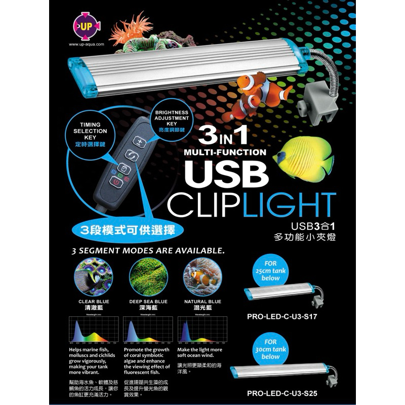 帥哥水族【UP 雅柏】USB 3合1多功能LED燈（無插頭） 海水燈 海水魚 多莉 尼莫 水族燈 LED燈 魚缸 水族箱