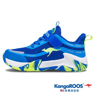 【KangaROOS 美國袋鼠鞋】童 FLASH 2 閃電大底運動童鞋 透氣支撐 避震緩衝(藍/綠-KK41296)