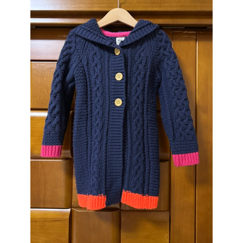 英國童裝 mini Boden 女中童 冬天連帽針織長版外套。4～5Y  (二手！)