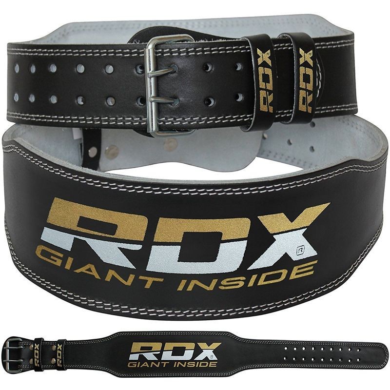【RDX 】舉重腰帶 4" 皮革 黑 金色-福利品（鐵扣有生鏽不影響使用） -RDX051