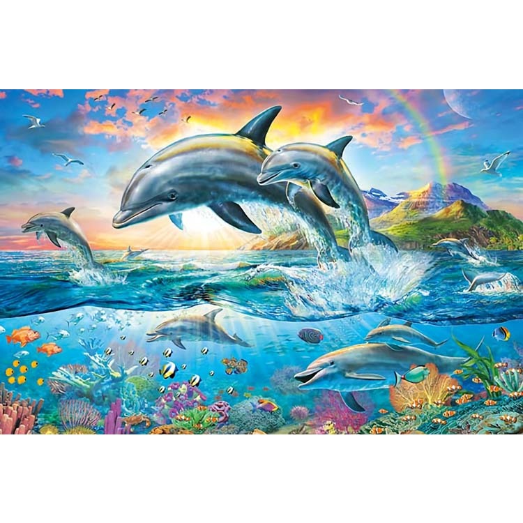 日本進口拼圖（Appleone）/1000片/海洋藝術 海豚遊行