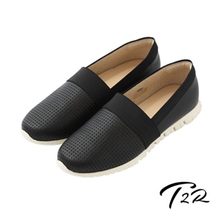 【T2R】特價出清-真皮手工透氣拼接質感懶人鞋-黑-5220-1806